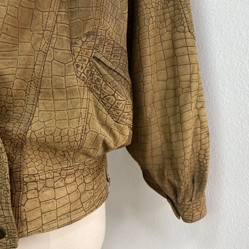Vintage 80/90 Winlit Brown Leather Bomber Jacket Small Grunge Distress Punk Rock